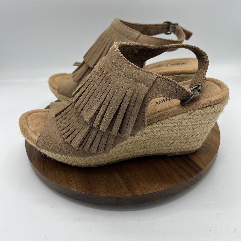 Minnetonka Tan Suede Fringe Espadrille Sandals Women's Size 8 - Picture 3 of 6